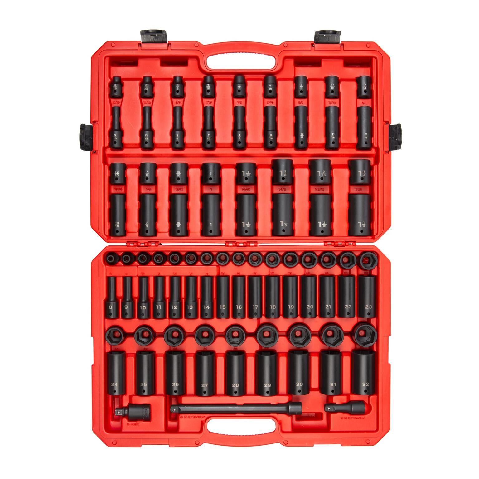 Tekton, 1/2 Inch Drive 6-Point Impact Socket Set, 87-Piece (5/16 - 1-1/4 in., 8-32 mm)