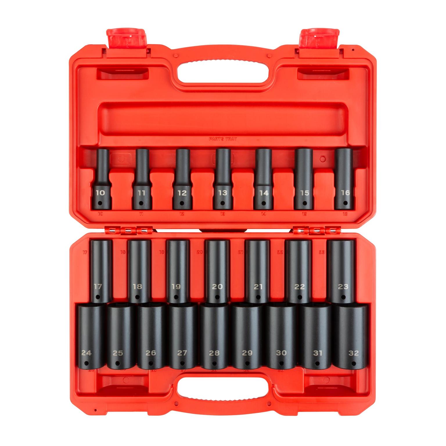 Tekton, 1/2 Inch Drive Deep 6-Point Impact Socket Set, 23-Piece (10-32mm)