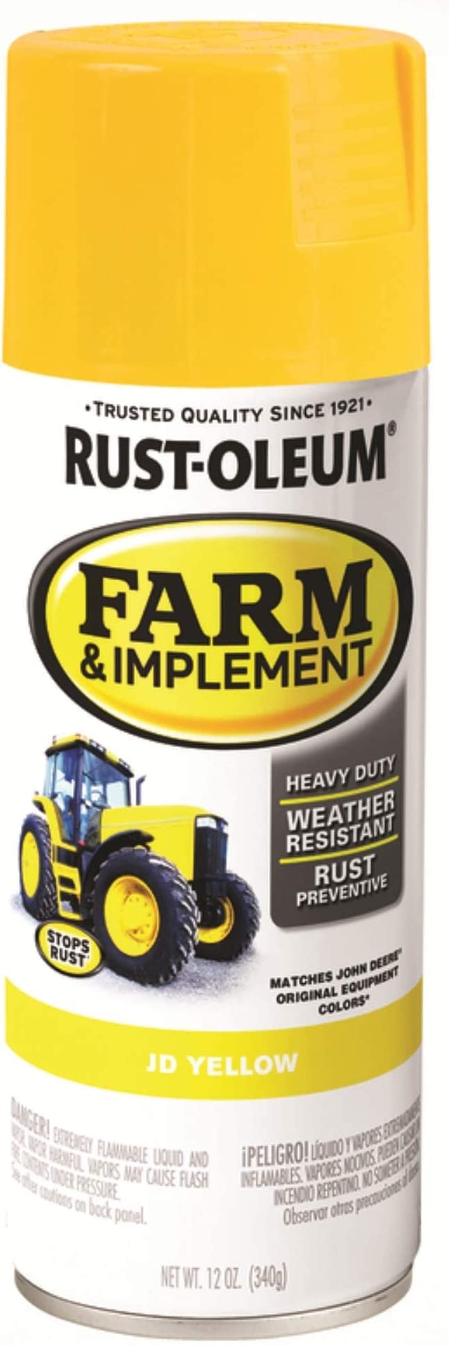 RUST-OLEUM, 12 OZ Farm & Implement Paint - JD Yellow