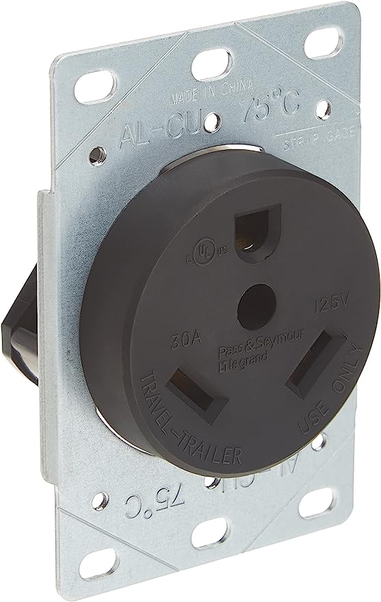 Pass & Seymour, 30A 125V Industrial Straight Blade Outlet, Black