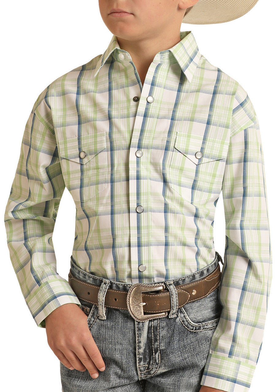 Panhandle Slim, Boy's Plaid Long Sleeve Snap Shirt