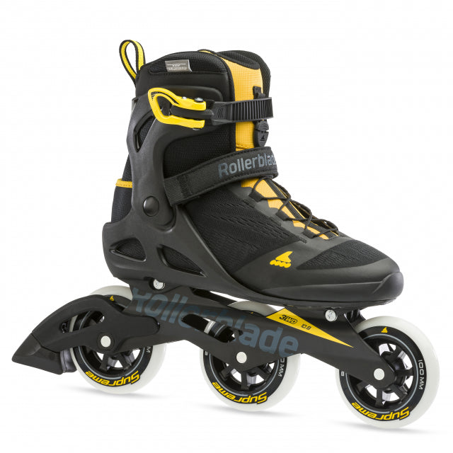 Rollerblade, Macroblade 100 3WD Mens Adult Fitness Inline Skate, Black and Saffron Yellow, Performance Inline Skates