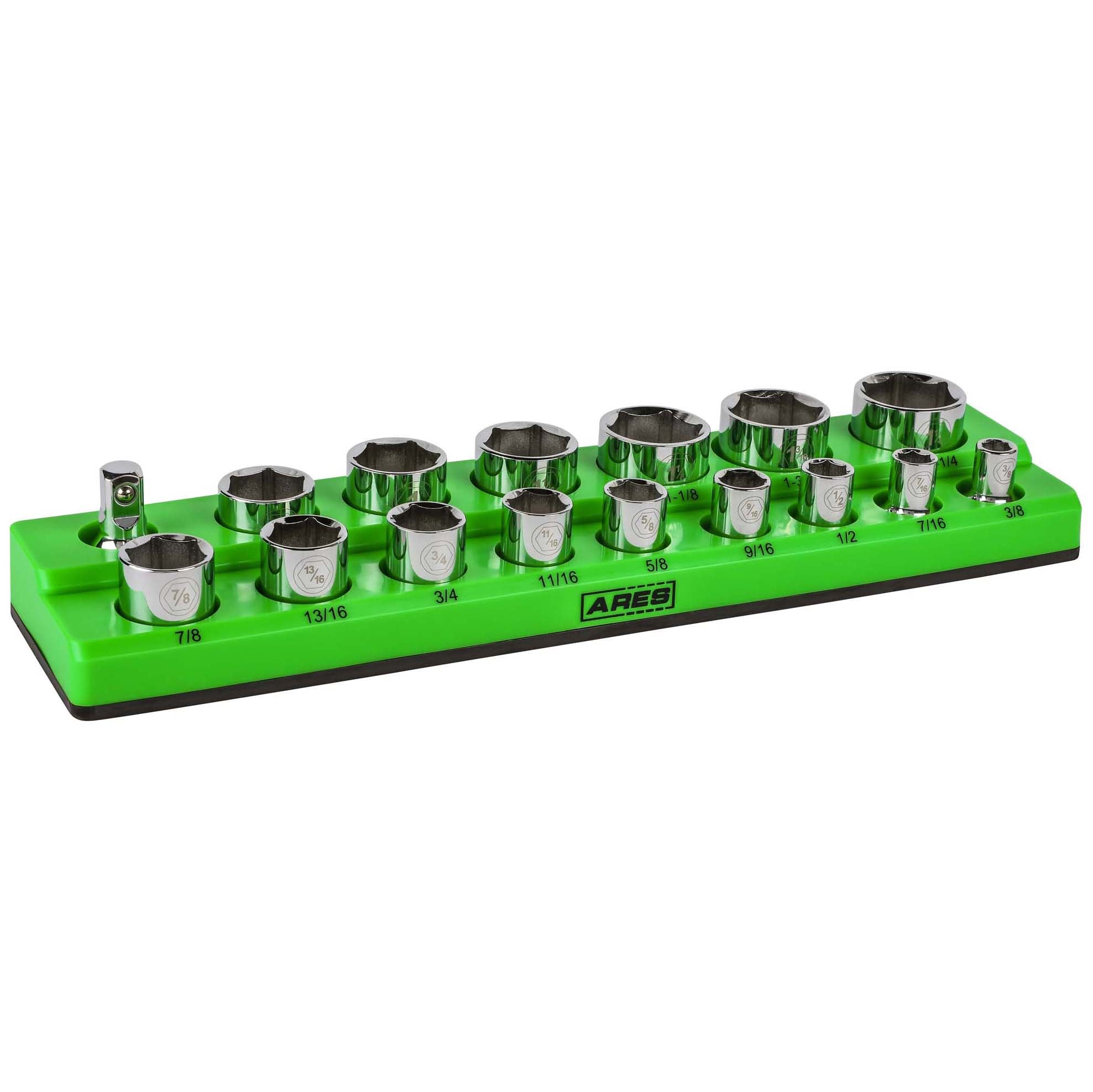 ARES Tool, MJD Industries, LLC, 16-teiliger 1/2" grüner SAE-Magnet-Steckschlüssel-Organizer